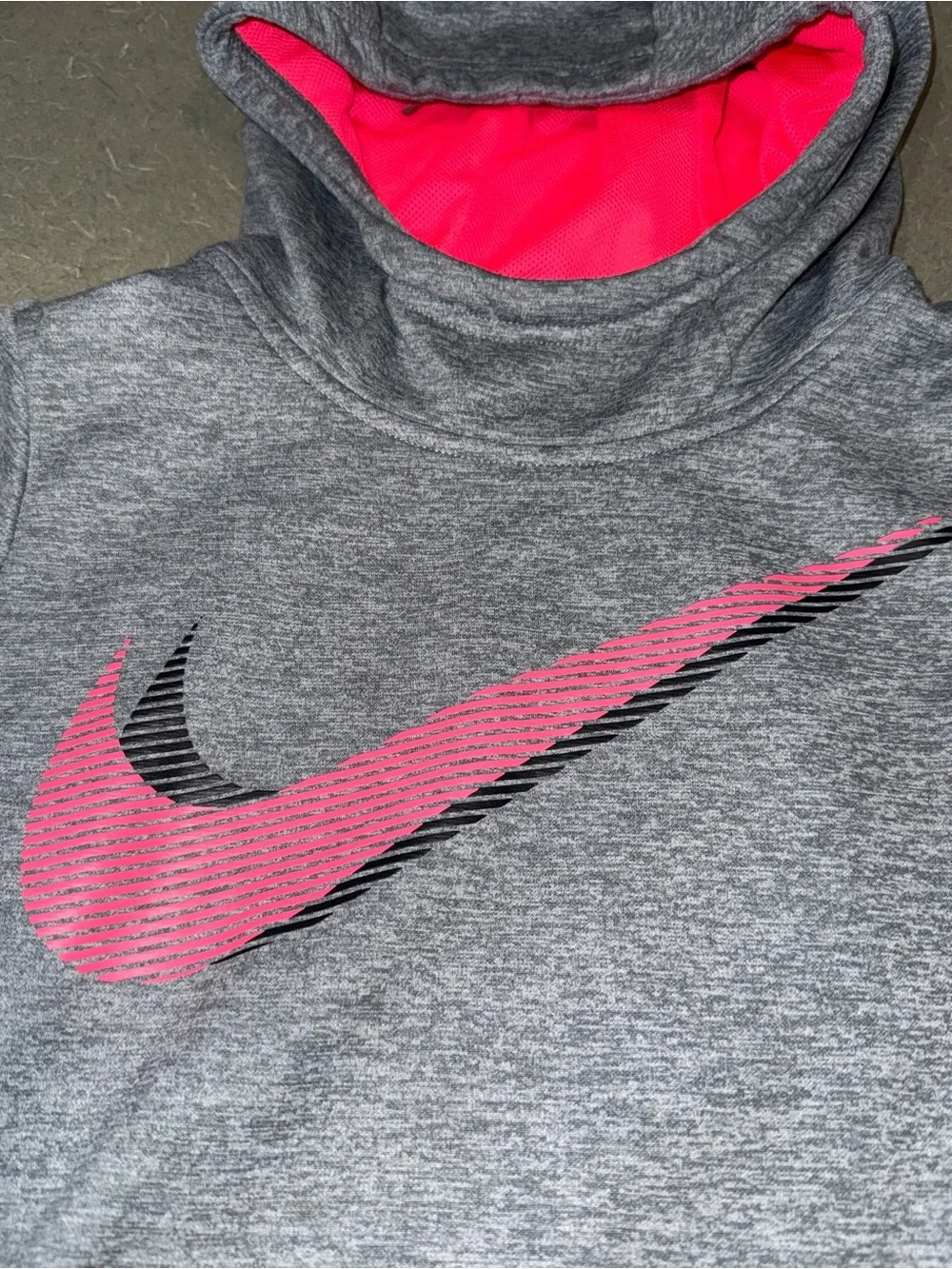 Nike Kids Grey Hoodie with Hot Pink & Black Swoosh